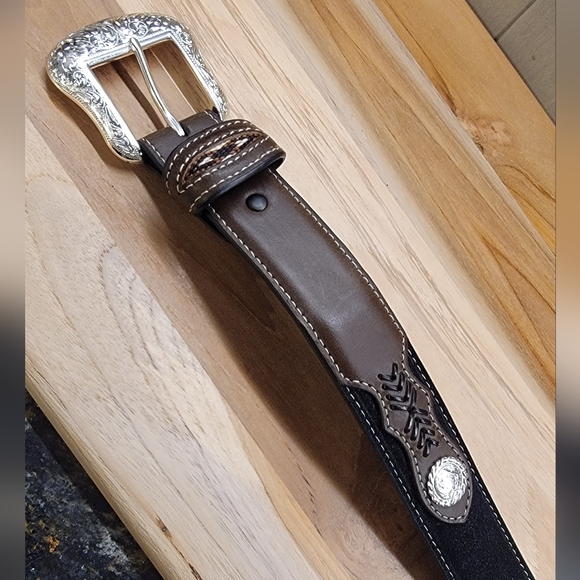 Nocona Black and Brown Leather Belt Size 40 - Picture 2 of 5
